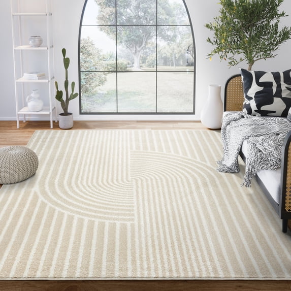 Abani Nuevo Collection Area Rug Mid Century Modern Bedroom Living Room Decor Floor Rug 6 x 9 Cream