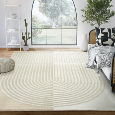 Abani Nuevo Collection Area Rug Mid Century Modern Bedroom Living Room Decor Floor Rug 8 x 10 Beige Cream