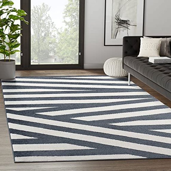 Abani Nuevo Collection Mid Century Modern Cream Charcoal Diagonal Lines 6' x 9' Area Rug