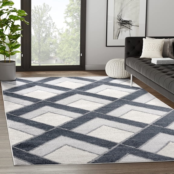 Abani Nuevo Collection Mid Century Modern Cream Charcoal Diamonds 4' x 6' Area Rug