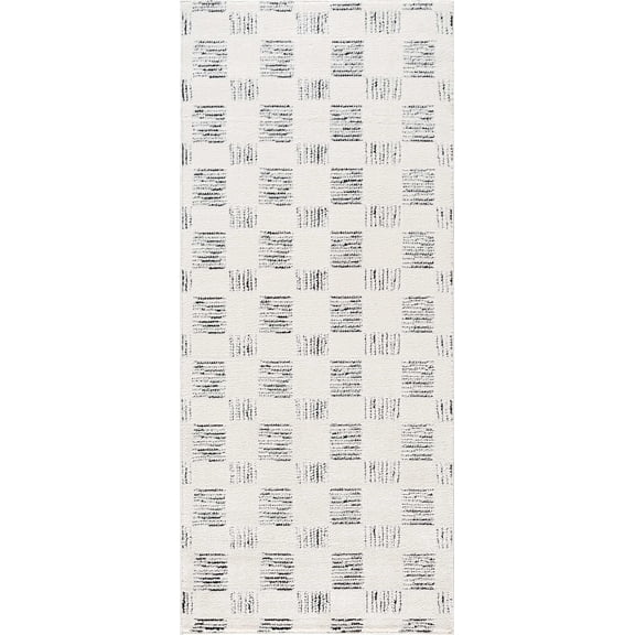 Abani Oliver 3x6 Cream Checkered Runner Rug Modern Textured Block Pattern