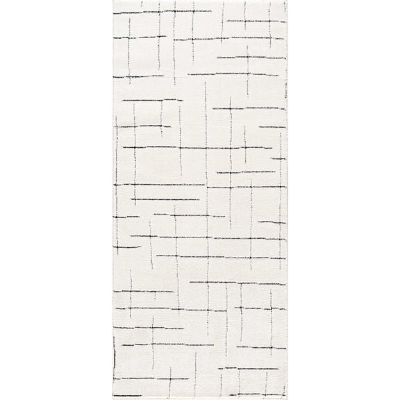Abani Oliver 3x6 Cream Geometric Striped Runner Rug Modern Abstract Grid