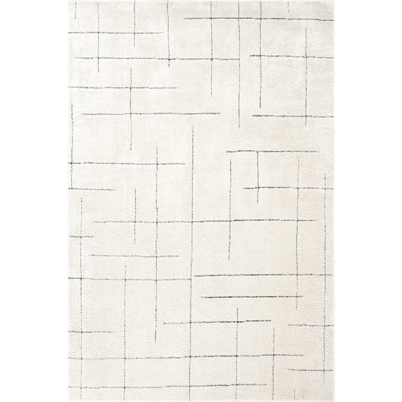 Abani Oliver 4x6 Cream Geometric Striped Area Rug Modern Abstract Grid