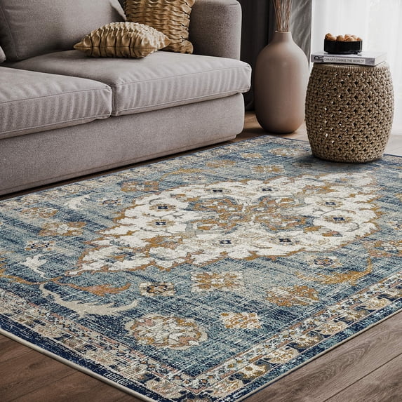 Abani Porto Collection 6' x 9' Blue Traditional Medallion Area Rug