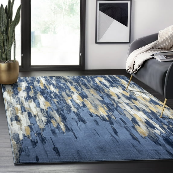 Abani Porto Collection Area Rug Mid Century Modern Bedroom Living Room Decor Floor Rug 2 x 3 Blue Brown