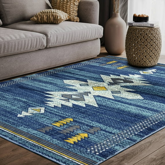 Abani Porto Collection Area Rug Mid Century Modern Bedroom Living Room Decor Floor Rug 4 x 6 Blue