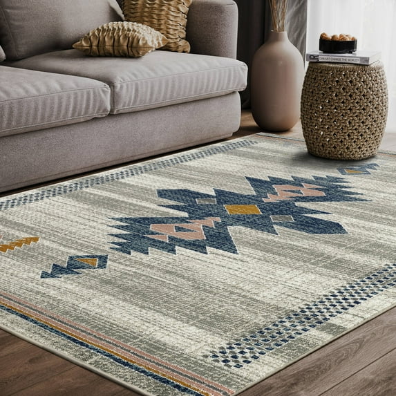 Abani Porto Collection Area Rug Mid Century Modern Bedroom Living Room Decor Floor Rug 5 x 8 Blue Orange
