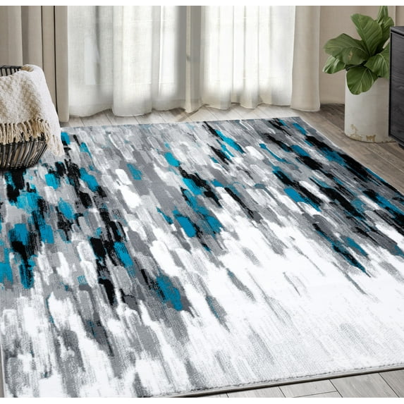Abani Porto Collection Area Rug Mid Century Modern Bedroom Living Room Decor Floor Rug 5 x 8 Turquoise Grey
