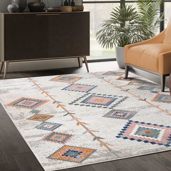 Abani Porto Collection Beige Moroccan Multi Color Diamond 5'3" x 7'6" Area Rug
