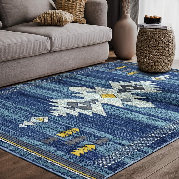 Abani Porto Collection Modern 7'9" x 10'2" Blue with Diamond Area Rug
