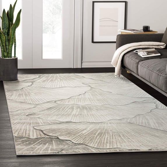 Abani Porto Collection Modern Beige Shell Art Deco 3' x 5' Area Rug