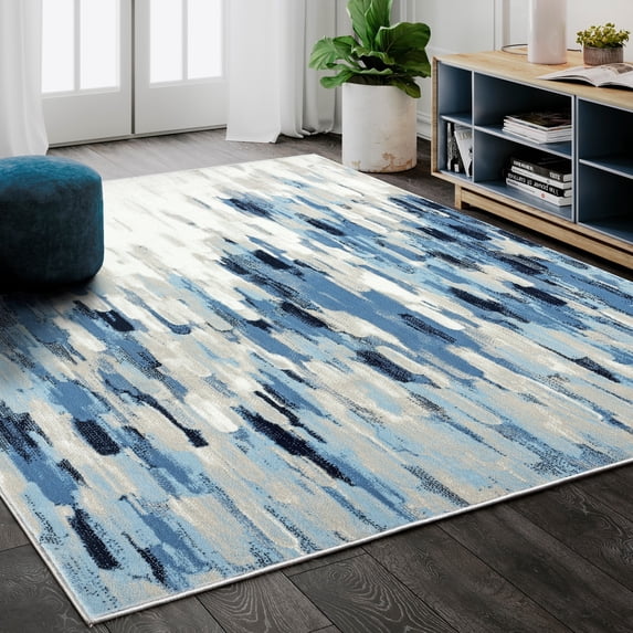 Abani Porto Contemporary Abstract Area Rug Blue 5'3" x 7'6" 0.25 - 0.5 inch 5' x 8'