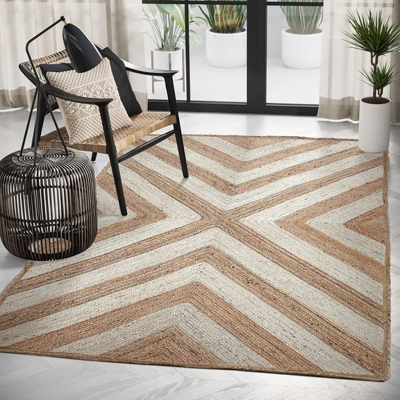 Abani Premium Natural Fiber Woven 6' x 9'  Jute Area Rug - Farmhouse Bohemian Textured Dining Room Rug Rugs