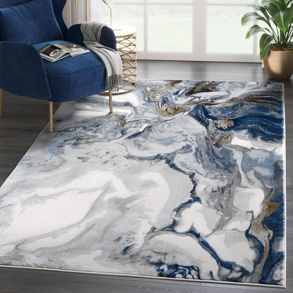 Abani Regal Collection Area Rug Mid Century Modern Bedroom Living Room Decor Floor Rug 2 x 3 Grey Blue