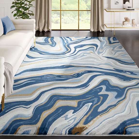 Abani Regal Collection Area Rug Mid Century Modern Bedroom Living Room Decor Floor Rug 5 x 8 Blue Grey