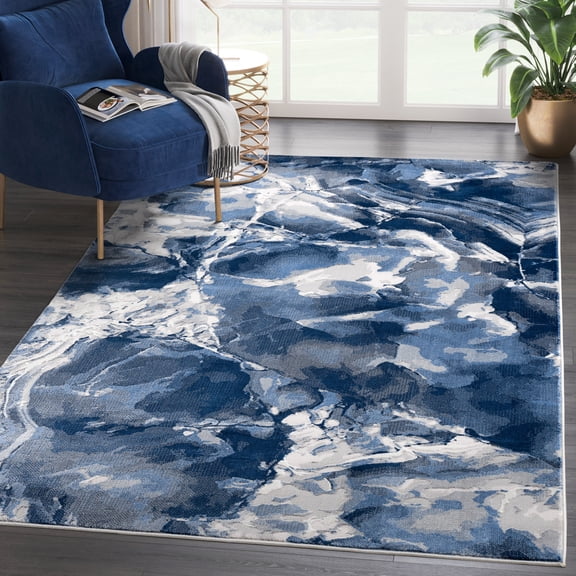 Abani Regal Collection Area Rug Mid Century Modern Bedroom Living Room Decor Floor Rug 5 x 8 Blue