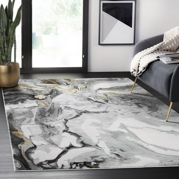 Abani Regal Collection Area Rug Mid Century Modern Bedroom Living Room Decor Floor Rug 5 x 8 Dark Grey
