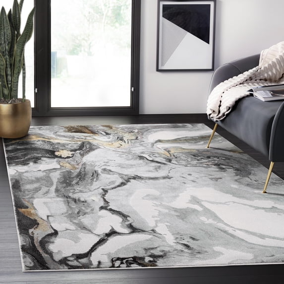 Abani Regal Collection Area Rug Mid Century Modern Bedroom Living Room Decor Floor Rug 6 x 9 Dark Grey
