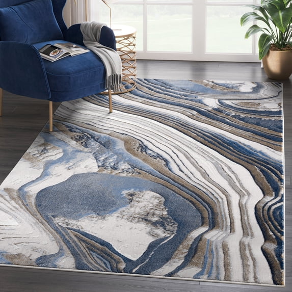 Abani Regal Collection Area Rug Mid Century Modern Bedroom Living Room Decor Floor Rug 6 x 9 Grey Blue