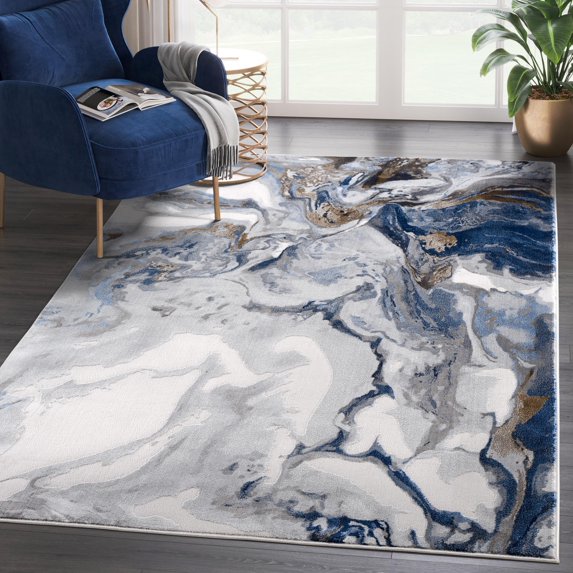 Abani Regal Collection Area Rug Mid Century Modern Bedroom Living Room Decor Floor Rug 8 x 10 Grey Blue