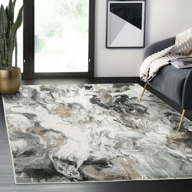 Abani Grey Area Rug For Living Room, Bedroom - Crosshatch Pattern- 6' X