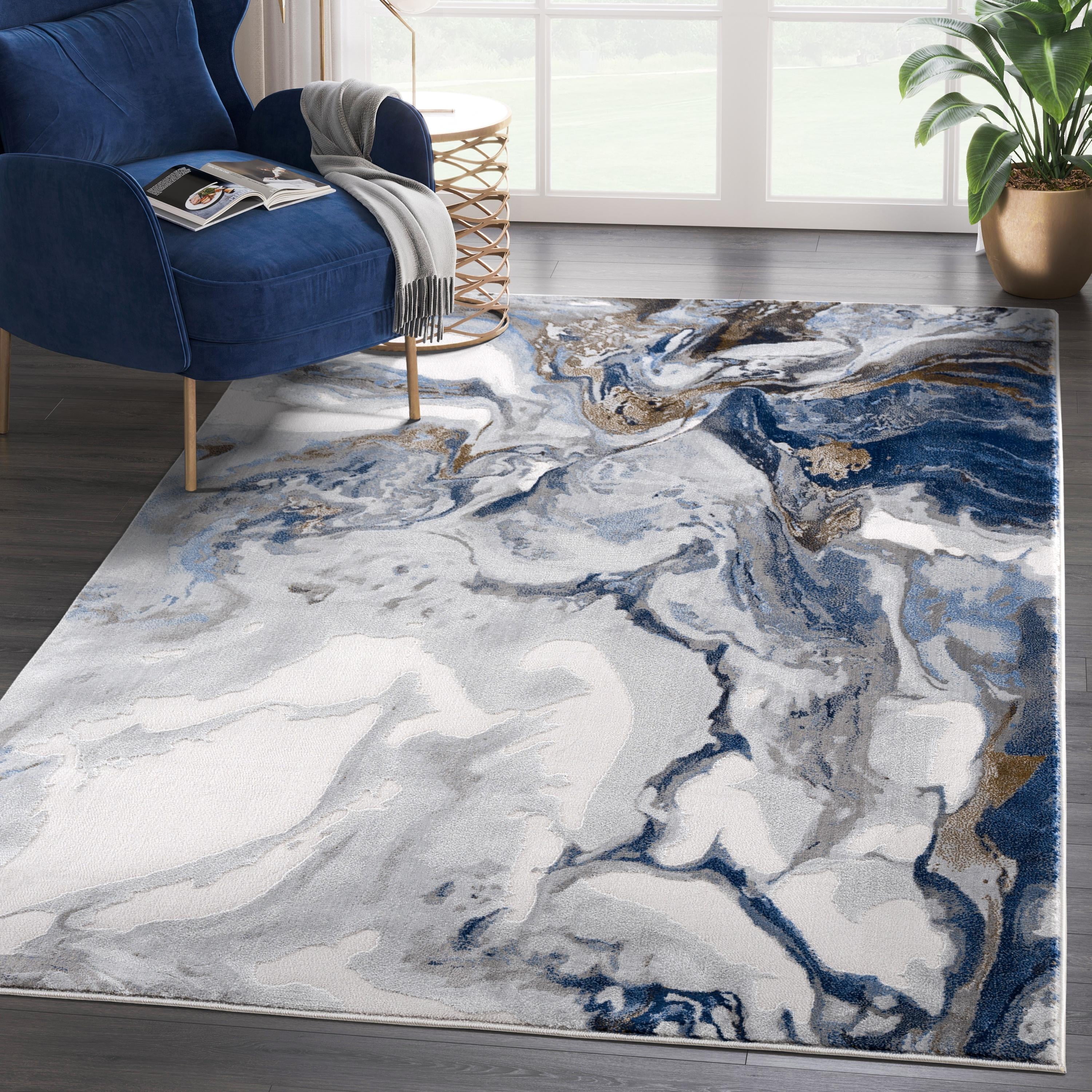 Abani Regal Collection Area Rug Mid Century Modern Bedroom Living Room Decor Floor Rug 9 x 12 Grey Blue
