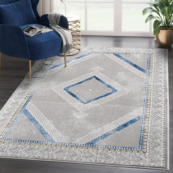 Abani Regal Collection Elegant Modern 5'3" x 7'6" Grey Blue Persian Double Diamond Area Rug