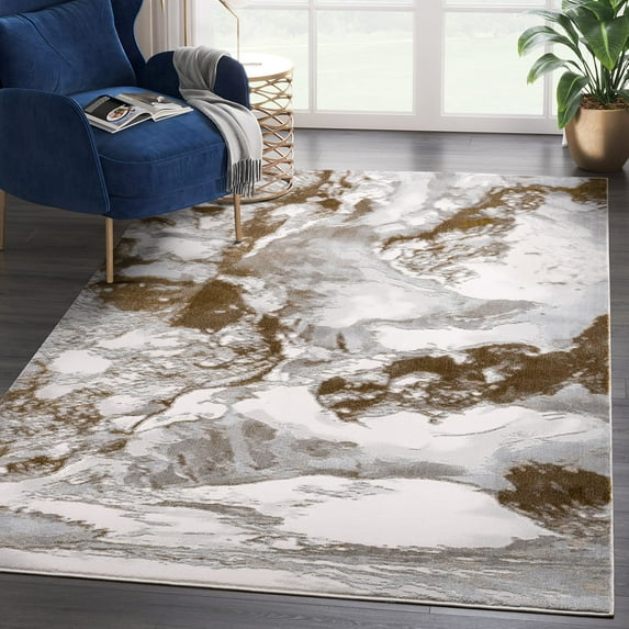 Abani Regal Collection Elegant Modern 6' x 9' Grey Brown Whimsical Swirl Area Rug