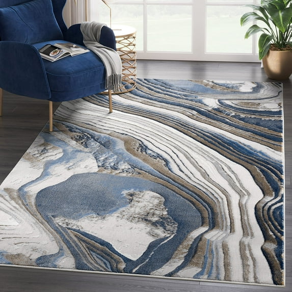 Abani Regal Collection Elegant Modern 7'9" x 10'2" Grey Blue Topography Mapping Area Rug