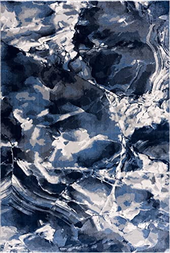 Abani Rugs Contemporary Blue & Grey Marble Ice Design 4’ x 6’ Area Rug ...