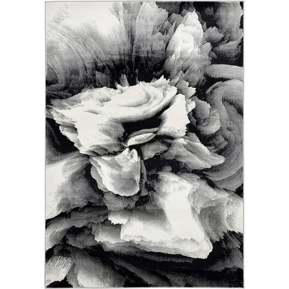 Abani Rugs Modern 4' x 6' Black & White Floral Swirl Area Rug - Contemporary Geometric 3D Rug, Arto Collection
