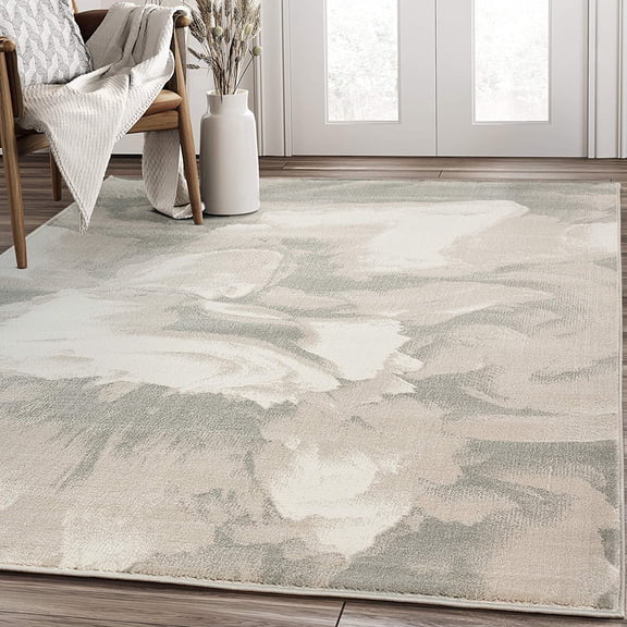 Abani Rugs Modern 4' x 6' Neutral Beige & Cream Swirl Area Rug - Contemporary Geometric 3D Bedroom Rug