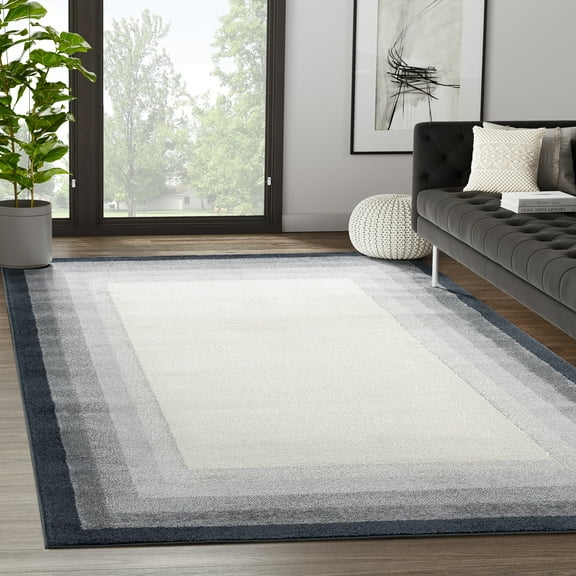 Abani Rugs Nuevo NUE180A Ivory Area Rug with Tonal Grey Border 5'3" x 7'6" - Cream