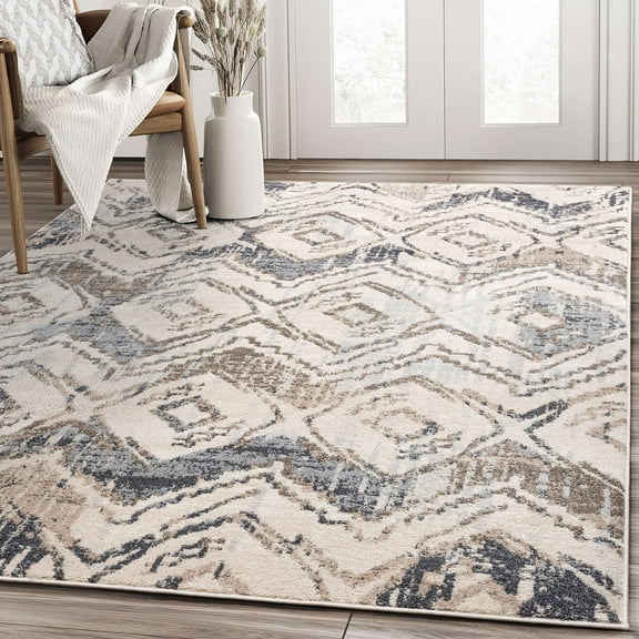 Abani SAhara Collection Neutral California Casual 4' x 6' Beige Brown Diamonds Area Rug