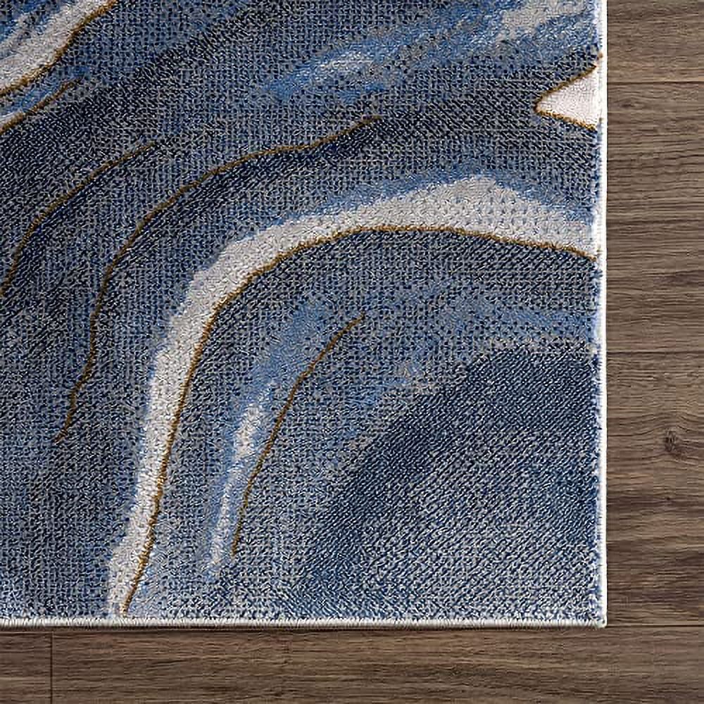 Abani Sand Modern Blue & Grey Dining Room Rug NonShedding 4’ x 6