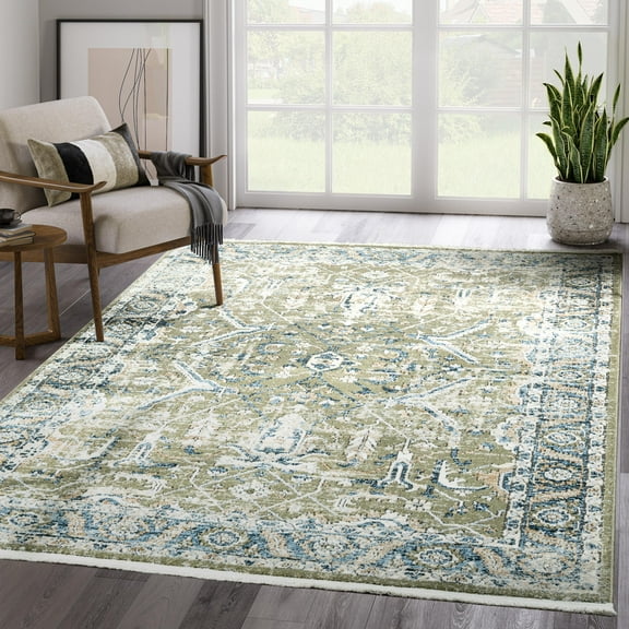 Abani Savoy Collection Area Rug Mid Century Modern Bedroom Living Room Decor Floor Rug 4 x 6 Blue Green