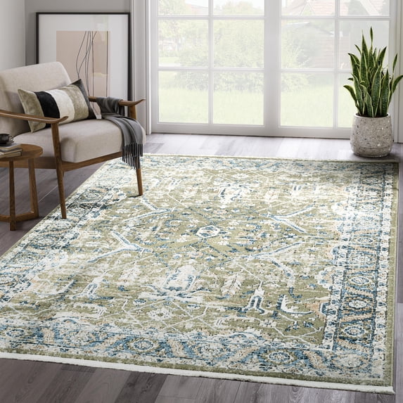 Abani Savoy Collection Area Rug Mid Century Modern Bedroom Living Room Decor Floor Rug 4 x 6 Blue Green