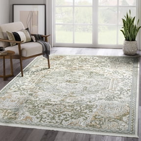 Abani Savoy Collection Area Rug Mid Century Modern Bedroom Living Room Decor Floor Rug 6 x 9 Beige Green