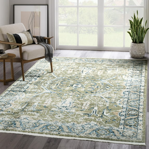 Abani Savoy Collection Area Rug Mid Century Modern Bedroom Living Room Decor Floor Rug 6 x 9 Blue Green