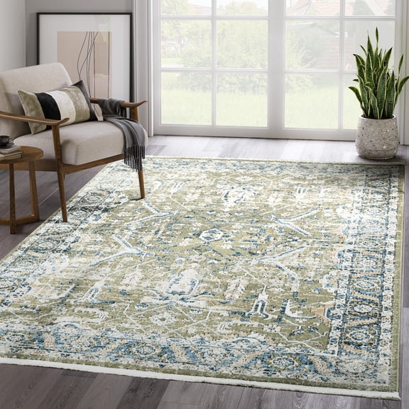 Abani Savoy Collection Area Rug Mid Century Modern Bedroom Living Room Decor Floor Rug 6 x 9 Blue Green
