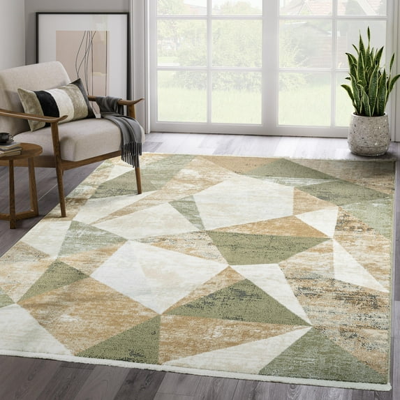 Abani Savoy Collection Area Rug Mid Century Modern Bedroom Living Room Decor Floor Rug 6 x 9 Green Cream