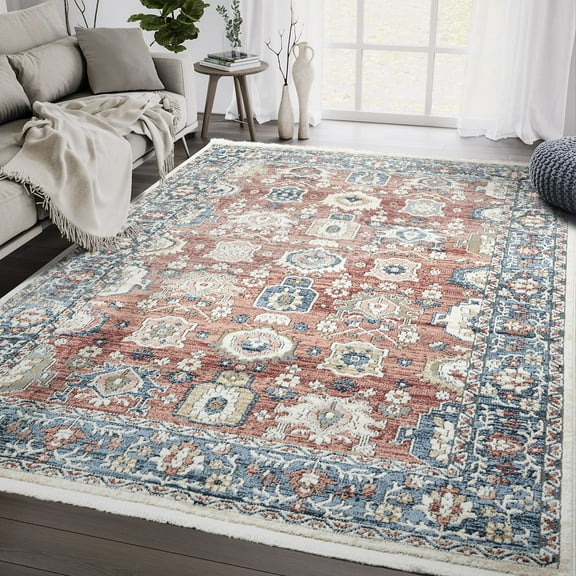 Abani Savoy Collection Vintage 7'9" x 10'2" Blue Cream Vintage Small Medallions Area Rug