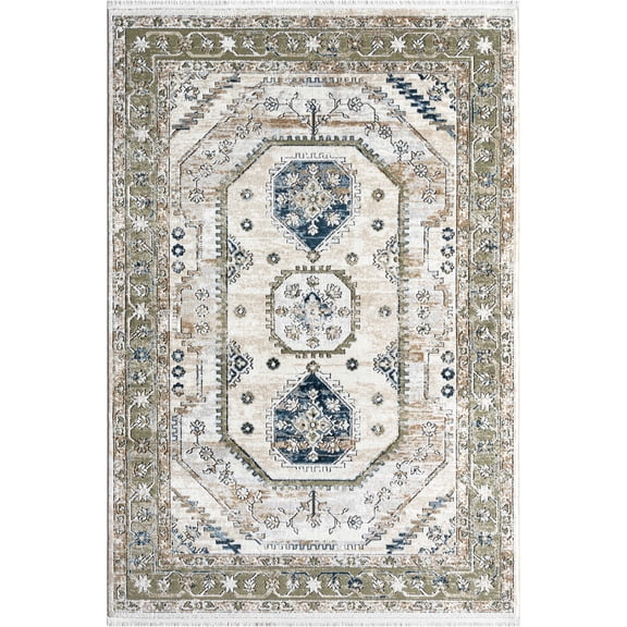 Abani Savoy Vintage Oriental Green Beige Area Rug 4x6