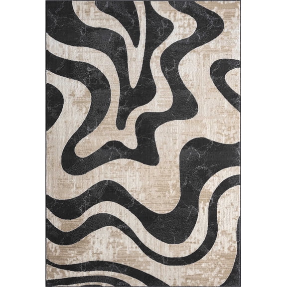 Abani Terra 8x10 Mid-Century Modern Swirl Area Rug Black Beige