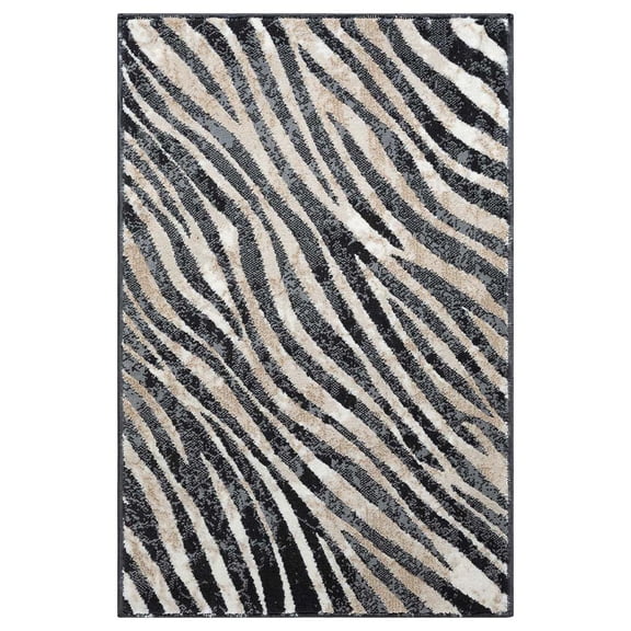 Abani Terra Contemporary Black Grey Zebra Diagonal Striped Rug 2x3