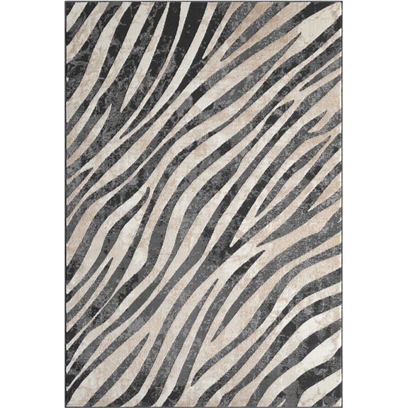 Abani Terra Contemporary Black Grey Zebra Diagonal Striped Rug 8x10