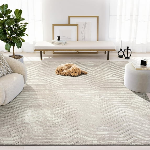 Abani Terra Cream 6' x 9' Area Rug for Living Room, Bedroom - Geometric Lines Pattern - Durable & Easy to Clean