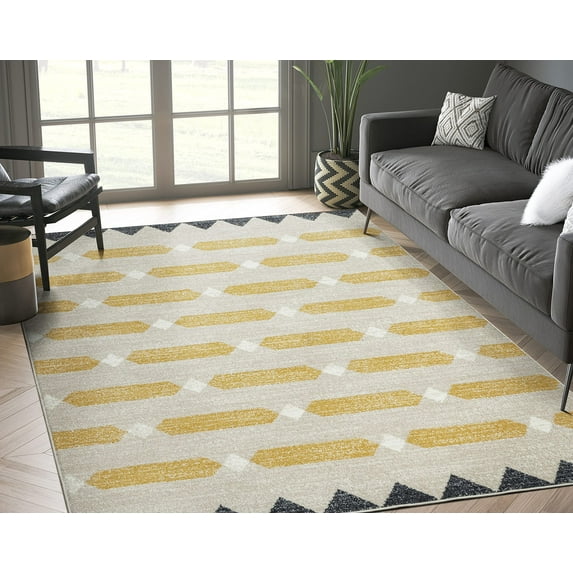 Abani Tulum Collection Moroccan 6' x 9' Cream Yellow Geometric Area Rug