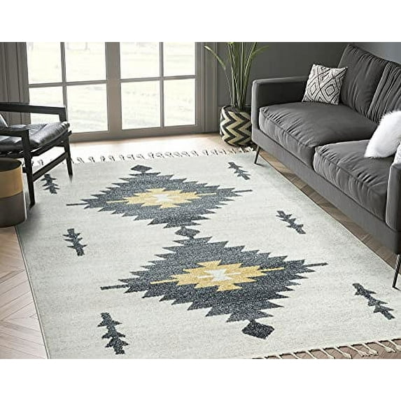 Abani Tulum Collection Moroccan Cream Double Grey Diamond Area Rug, 5' x 8'
