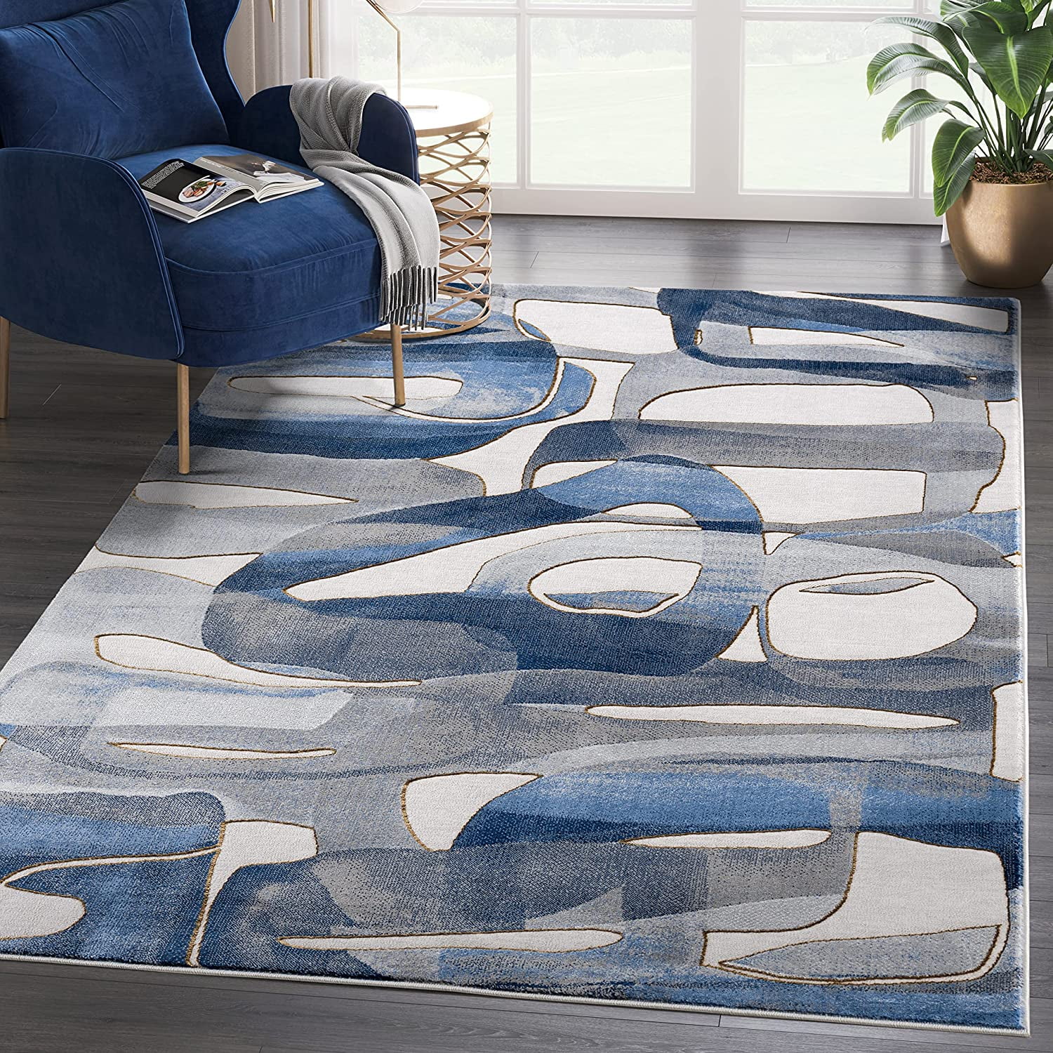 Abani Unique Blue &amp; Grey Modern Circles Design Area Rug - Contemporary ...